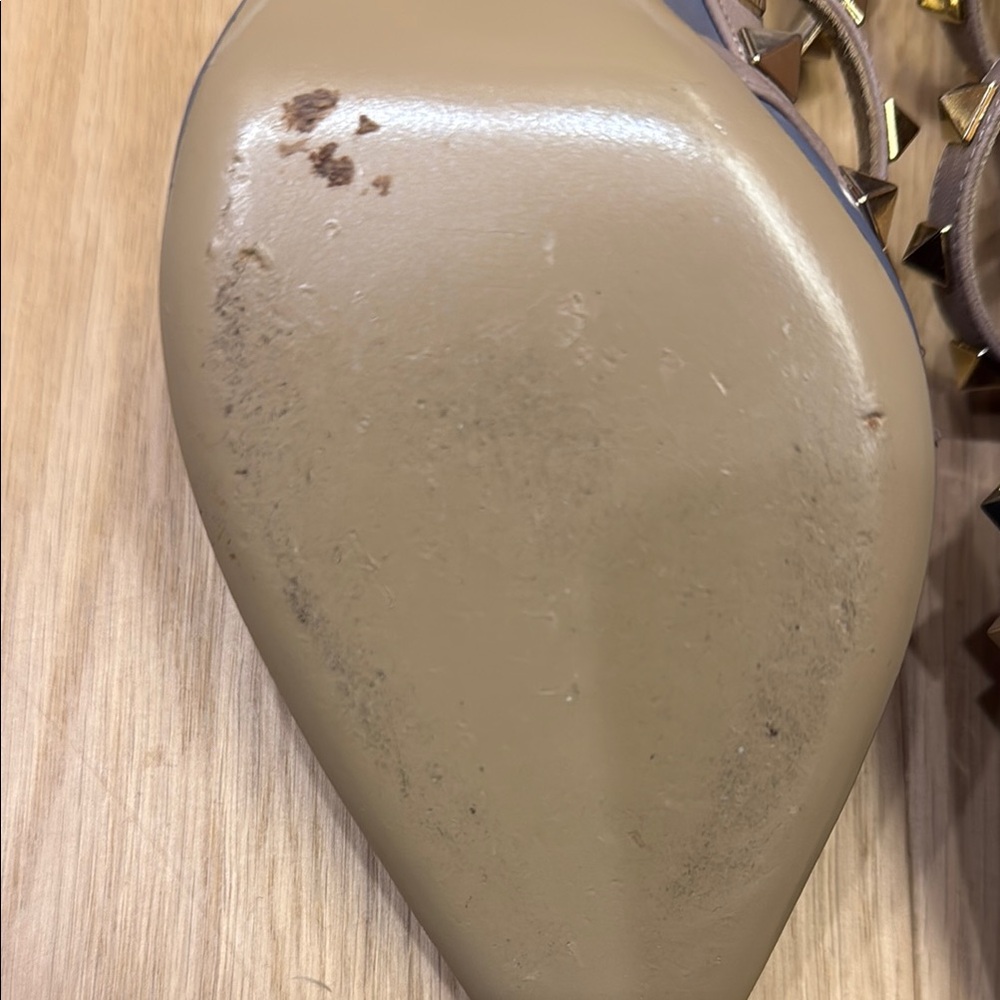 Valentino Rockstud T-strap Blue and Tan Studded Slingback Heels - Picture 6 of 9